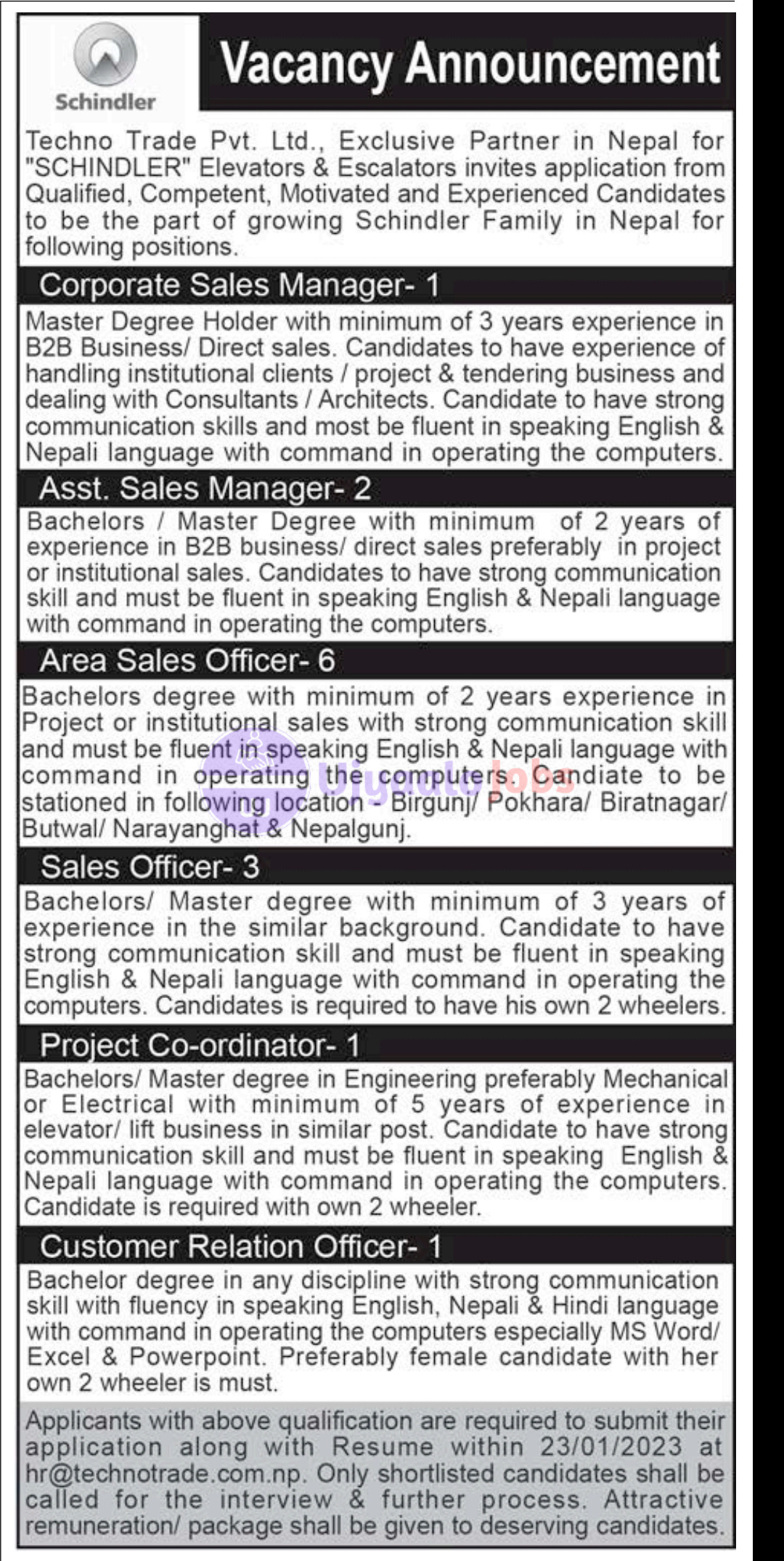Vacancy for Job in Nepal