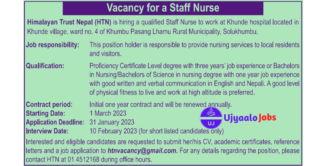 New Staff Nurse Vacancy in Nepal 2023